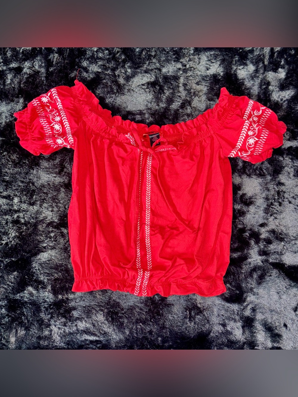 Off-Shoulder Red Embroidered Women’s Top
